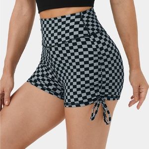 Plaid Drawstring Yoga Shorts